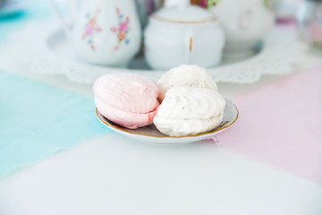 fresh marshmallow on a saucer on the table