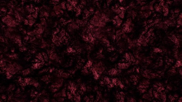 Volume texture of rock, stone or clay surfaces. 3D animation of dark red pattern.