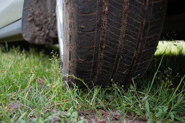Fototapeta na wymiar the dirt on the tires after a rain