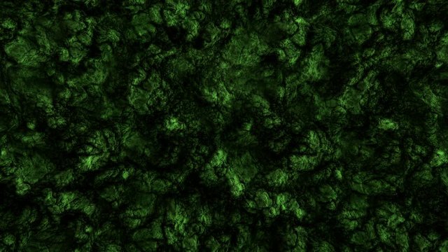 Volume texture of rock, stone or clay surfaces. 3D animation of emerald green pattern.