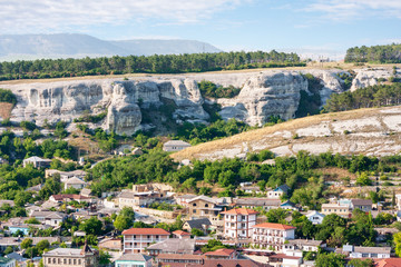 The outskirts of the ancient city of Bakhchisarai runs along the bottom of a deep ravine and plateau