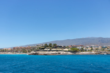 Fototapeta na wymiar Beautiful coastal view of El Duque beach in Costa Adeje,Tenerife,Canary Islands, Spain