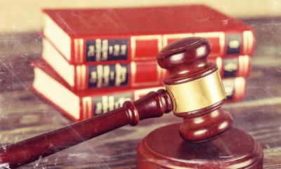 Justice Scales and books and wooden gavel on table. Justice concept