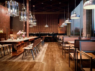 Rolgordijnen 3d render of a restaurant  interior © Alexandr