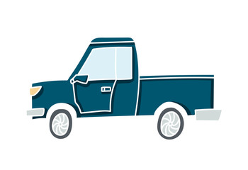 Cute illustration of a doodle car. Pastel colored vector truck with white outline.