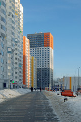 Residential new buildings in New Khimki in winter