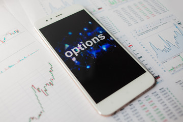 Investment in options, concept. Reports and statistics, analysis of the binary options market.