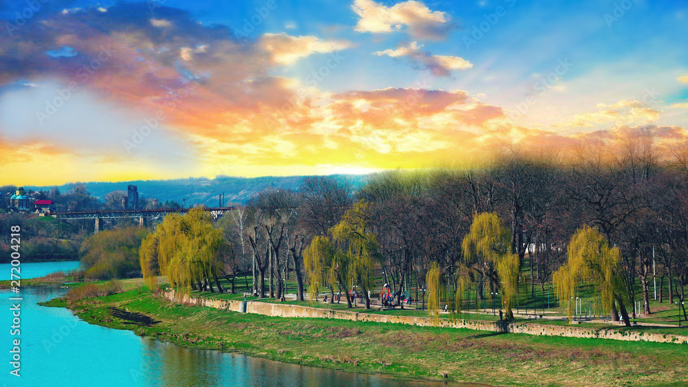 Wall mural zalishchyky park near the river dnister zalischyky island wallpaper background zaleszczyki