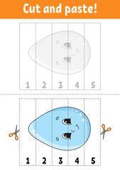 Fototapeta premium Learning numbers. Cut and play. Education developing worksheet. Game for kids. Activity page. Puzzle for children. Riddle for preschool. Flat isolated vector illustration. Cute cartoon style.