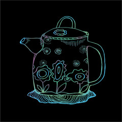 Gradient illustration of a flower decorated teapot in the old style.