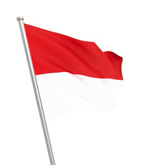 Fototapeta na wymiar Indonesia flag blowing in the wind. Background texture. Jakarta. 3d rendering, waving flag. Isolated on white. Illustration.