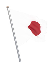 Japan flag blowing in the wind. Background texture. 3d rendering; waving flag. Isolated on white. Illustration.