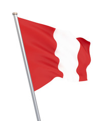 Peru flag blowing in the wind. Background texture. 3d rendering, isolated on white. Illustration.