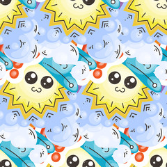 Seamless vector pattern with cute cartoon monsters and beasts. Nice for packaging, wrapping paper, coloring pages, wallpaper, fabric, fashion, home decor, prints etc