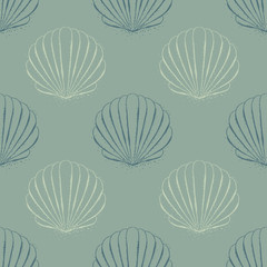 Hand drawn vector illustrations - seamless pattern of seashells. Marine background. Perfect for invitations, greeting cards, posters, prints, banners, flyers etc