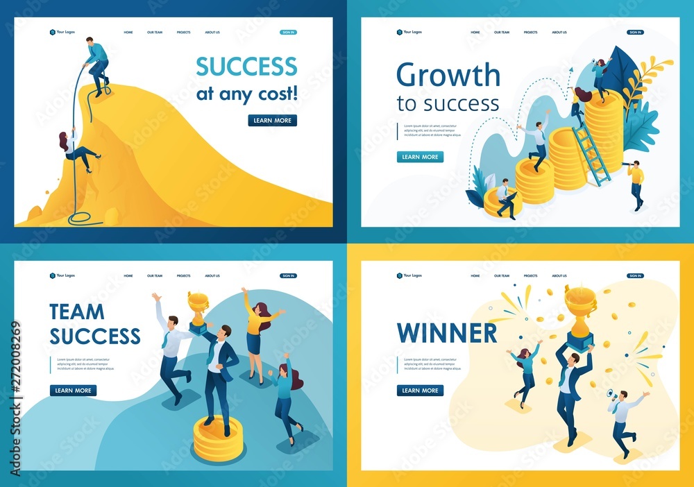 Poster set design web page templates of movement at success. modern illustration concepts for website and m