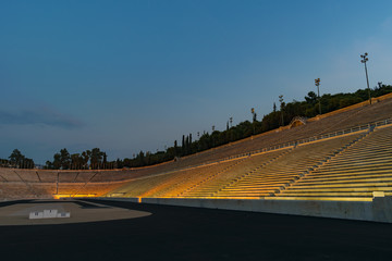 Panathenaic Stadium or Kallimarmaro at blue hour, Athens, Greece