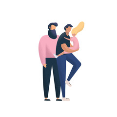 Happy gay couple with daughter. Gay parents with child, vector illustration.