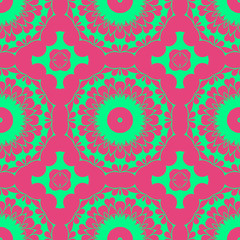 Pink and green retro pattern with geometric form