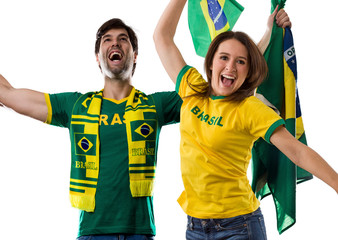 Brazilian couple Celebrating on a white background