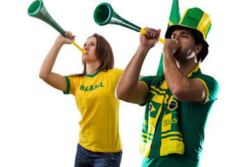 Brazilian couple Celebrating on a white background