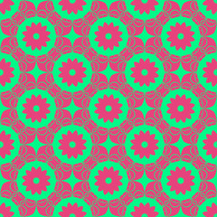 Pink and green retro pattern with geometric form