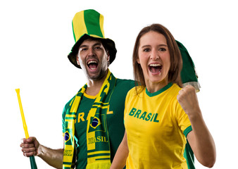 Brazilian couple Celebrating on a white background