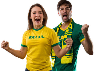 Brazilian couple Celebrating on a white background