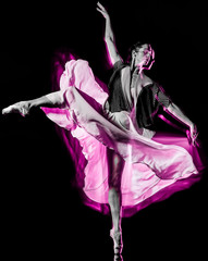 one caucasian woman modern ballet dancer dancing woman studio shot isolated on black bacground