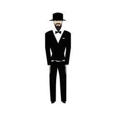 Jewish religious man with a beard wearing  hat. Jew. Groom. Vector illustration on isolated background