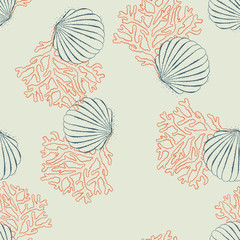 Semless sea pattern with tropical fishes and corals.