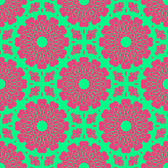 green and pink color floral spring pattern