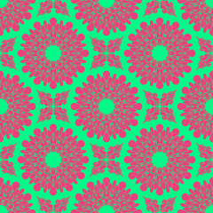 green and pink color floral spring pattern
