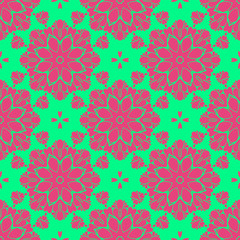 Fototapeta na wymiar Floral pattern with abstract geometric form, green and pink color