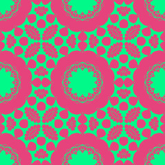 Floral pattern with abstract geometric form, green and pink color