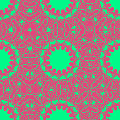 Floral pattern with abstract geometric form, green and pink color