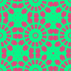 Floral pattern with abstract geometric form, green and pink color