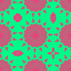 Floral pattern with abstract geometric form, green and pink color