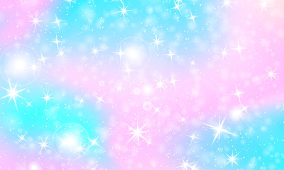 Unicorn rainbow background. Holographic sky