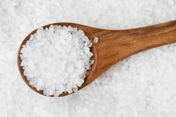 Salt Crystals in Wooden Spoon