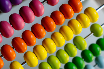 Abacus with colorful beads closeup