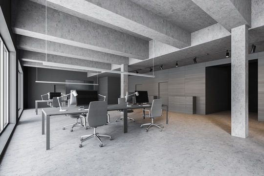 Concrete and gray wood industrial style office
