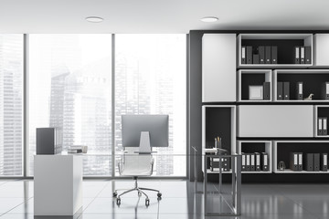 Panoramic manager office with bookcase