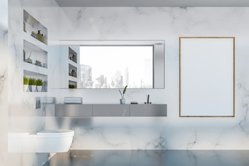 White marble bathroom, toilet and poster