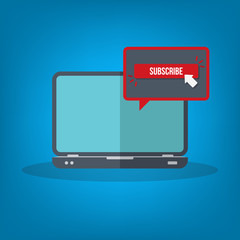 Laptop computer with subscribe button vector flat illustration	