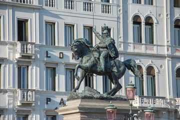 Obraz premium Equestrian monument Vittorio Emanuele II on Riva Degli Schiavoni, Venice, Italy,2019