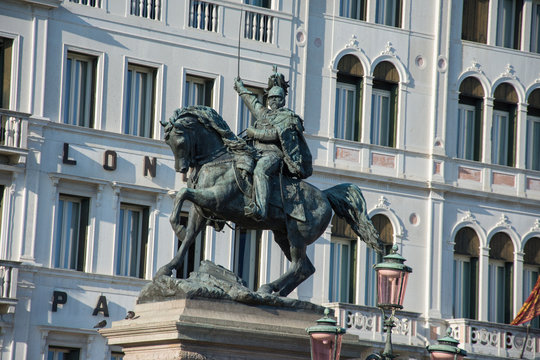 Equestrian monument Vittorio Emanuele II on Riva Degli Schiavoni, Venice, Italy,2019