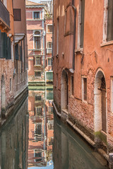 Venice canal ,narrow navigation routes in Venice, march, 2019