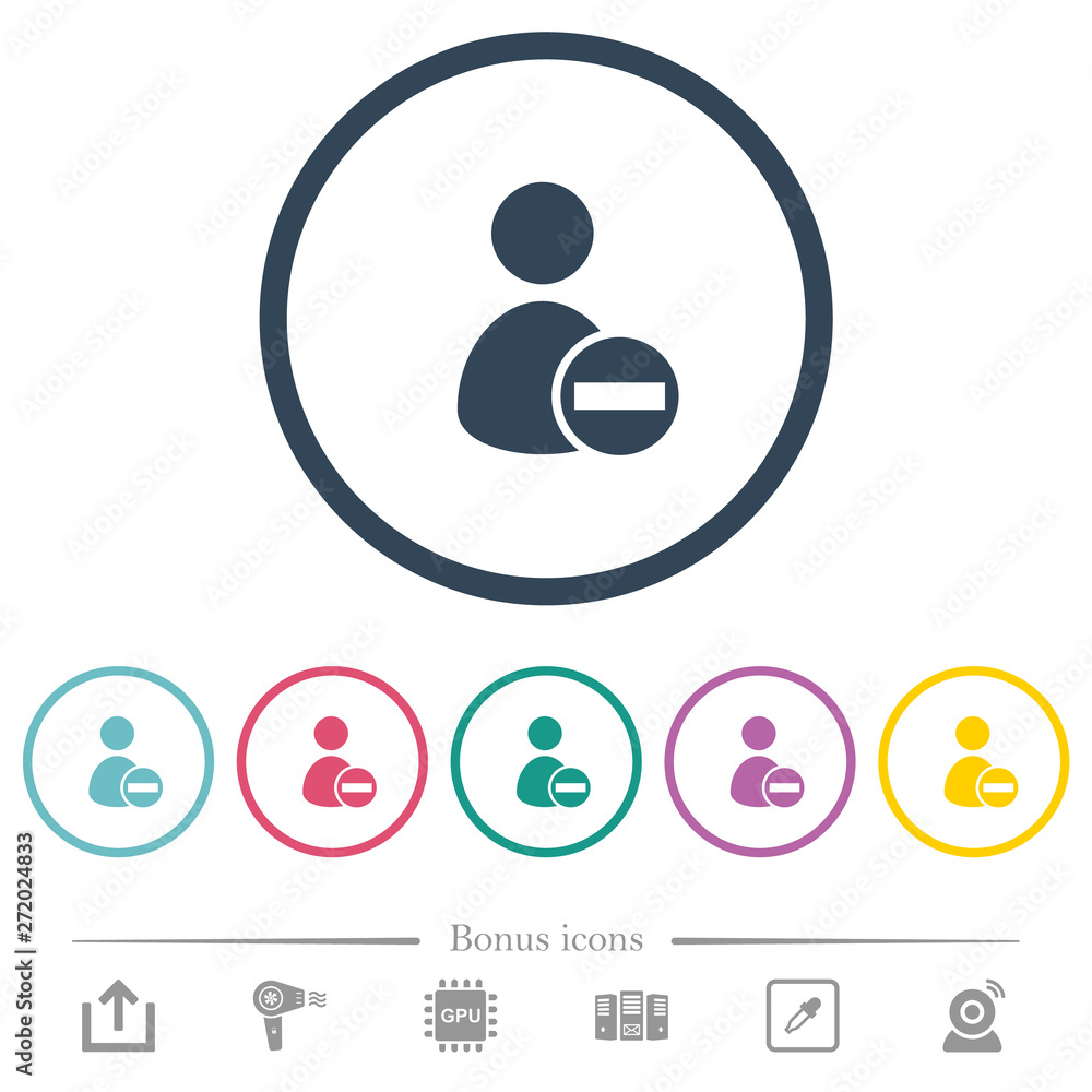 Poster remove user account flat color icons in round outlines