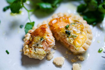 Watercress and smoked trout tart